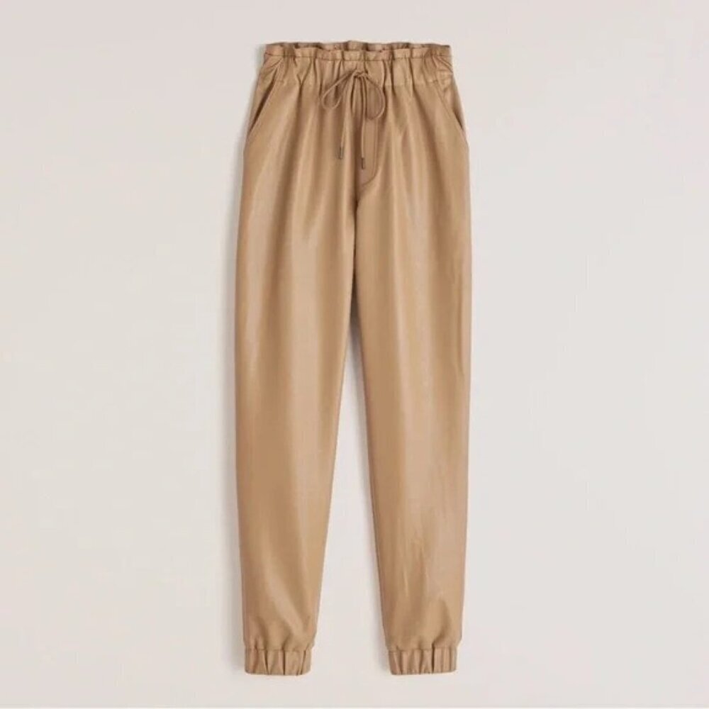 Abercrombie & Fitch Faux Leather Joggers Camel Beige Medium - Picture 2 of 6